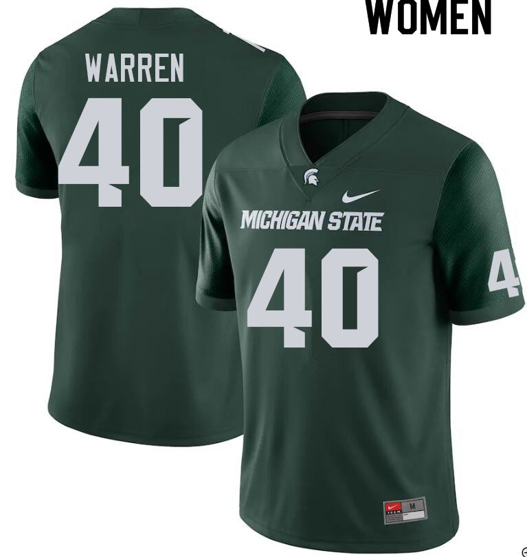 Women #40 Powers Warren Michigan State Spartans College Football Jerseys Sale-Green